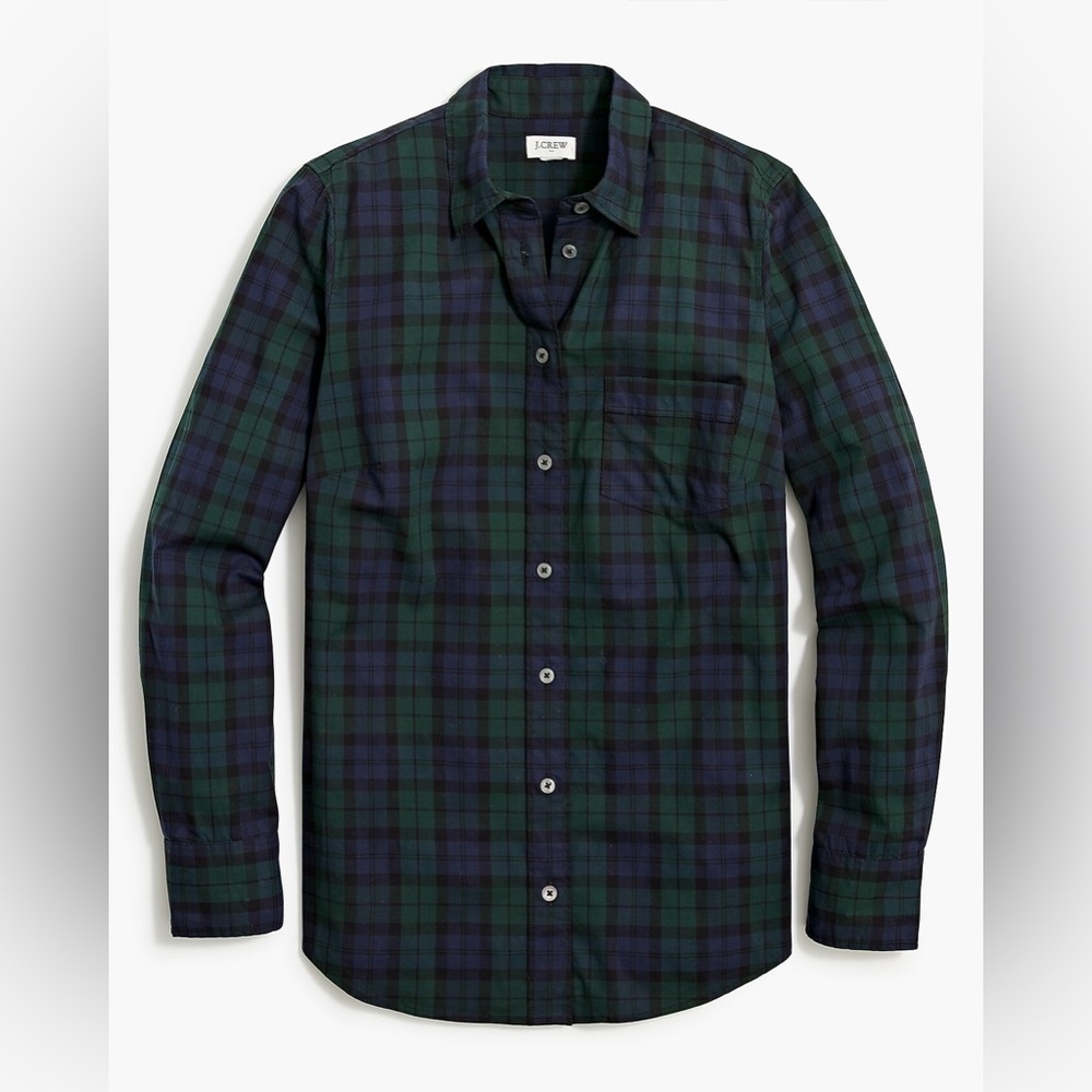 J.crew Watch plaid cotton poplin shirt signature fit Black Green Medium Academia